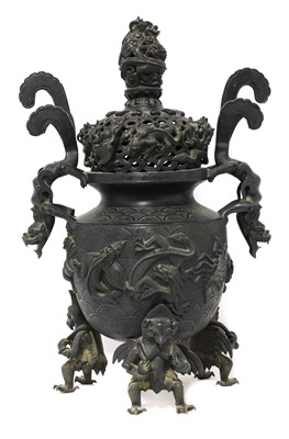 Lot 128 - A Japanese bronze koro and cover
