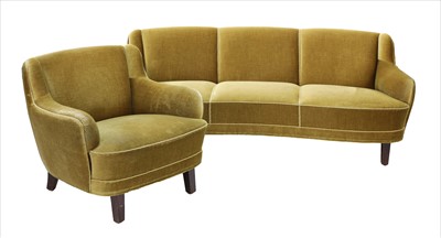 Lot 115 - A Danish green velvet settee
