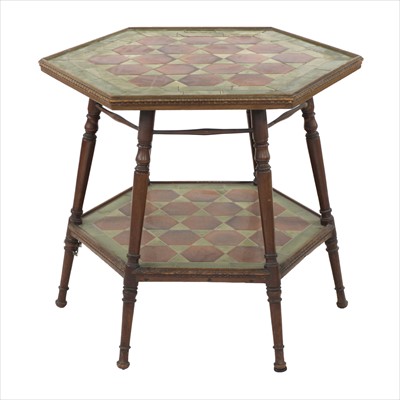 Lot 15 - A mahogany and tile top hexagonal table