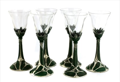 Lot 28 - A set of six Art Nouveau-style wine glasses