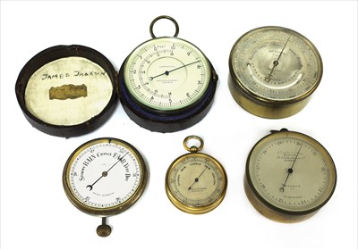 Lot 223 - Four pocket aneroid barometers and an altimeter, (5)