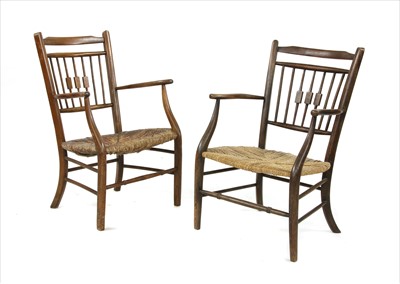 Lot 73 - Two Arts & Crafts rush-seated armchairs