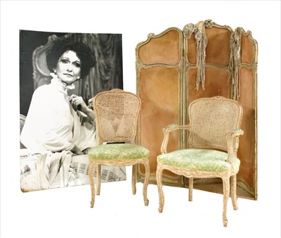Lot 838 - A three-leaf screen with an applied shawl