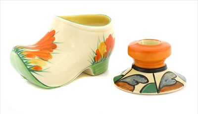 Lot 163 - A Clarice Cliff 'Bizarre' dwarf candlestick