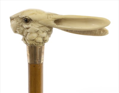 Lot 186 - A carved ivory hare walking stick