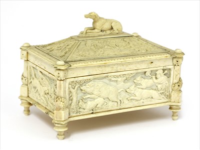 Lot 150 - A carved bone and ivory hunting casket