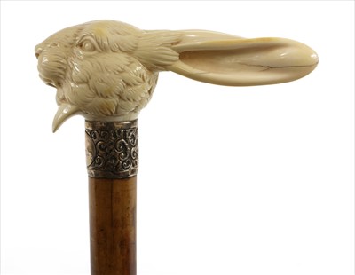 Lot 181 - A carved ivory hare walking stick