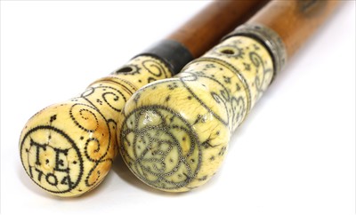Lot 169 - Two Queen Anne period piqué walking sticks