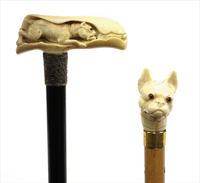 Lot 177 - A carved ivory walking stick