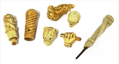 Lot 163 - Seven ivory stick handles