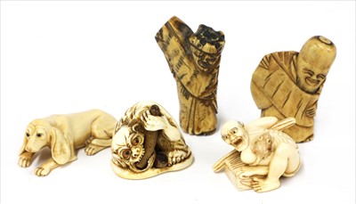 Lot 159 - Five various Japanese bone and ivory netsukes