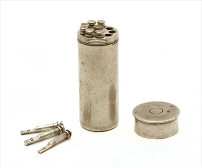 Lot 75 - A silver shooting peg drawer, butt marker