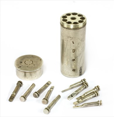 Lot 75 - A silver shooting peg drawer, butt marker