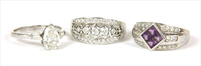 Lot 35 - A 14ct white gold amethyst and cubic zirconia ring