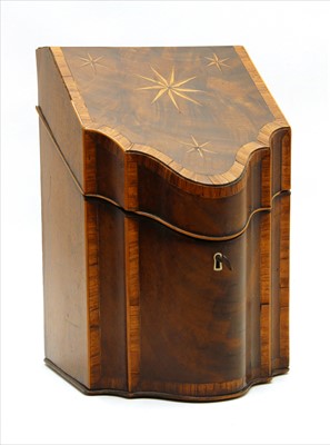 Lot 192 - A George III mahogany and inlaid serpentine fronted knife box