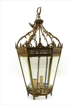 Lot 224 - A hexagonal brass hall lantern