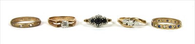 Lot 24 - Five 9ct gold rings