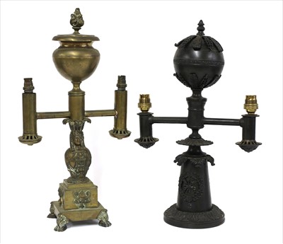 Lot 140 - A bronze colza lamp
