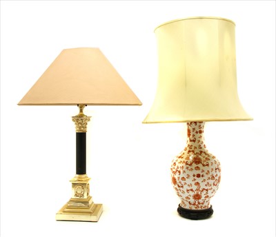 Lot 252 - A silver plated Corinthian column table lamp and shade