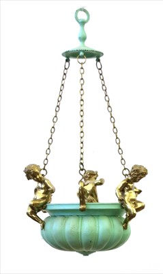 Lot 225 - A green patinated metal hanging light