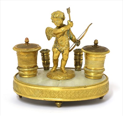 Lot 83 - A French gilt metal and mother-of-pearl Palais-Royale-type inkstand