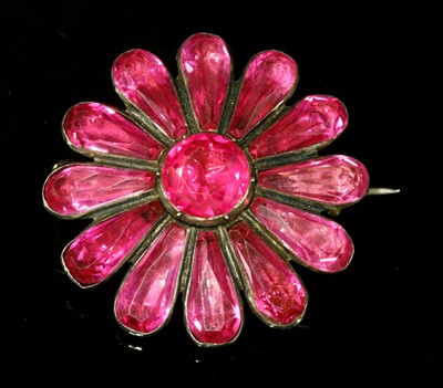 Lot 3 - A Georgian silver, pink foil-backed paste flower head brooch
