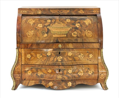 Lot 660 - A miniature Dutch floral marquetry bureau à cylindre