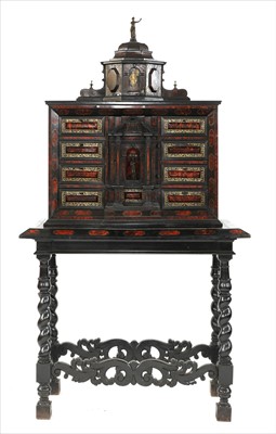 Lot 680 - A Flemish tortoiseshell inlaid cabinet on stand
