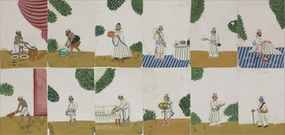 Lot 75 - A set of twelve Indian gouache on mica studies