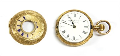 Lot 33 - A gold enamel side wind half hunter fob watch