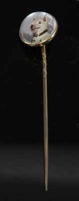 Lot 106 - A cased Victorian reverse painted crystal intaglio stick pin