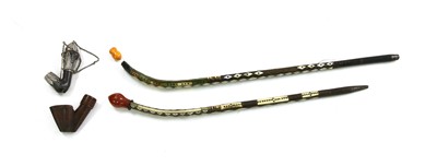 Lot 182 - Two Circassian wood and inlaid pipes
