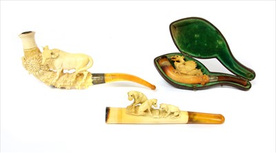 Lot 164 - Three meerschaum cheroot holders or pipes