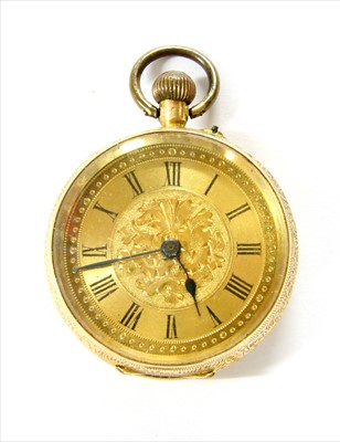 Lot 34 - A Swiss gold pin set open-faced fob watch