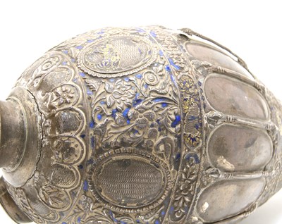 Lot 16 - Two Persian silver and enamelled narghile water pipes