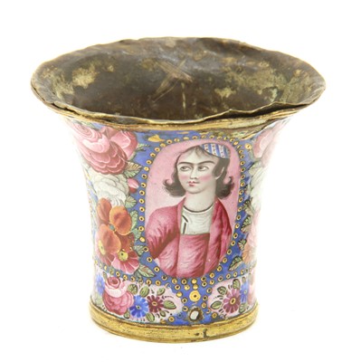Lot 16 - Two Persian silver and enamelled narghile water pipes