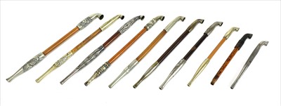 Lot 20 - A collection of ten Japanese kiseru tobacco pipes