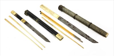Lot 23 - Two Japanese shagreen ivory and brass-mounted chopstick cases