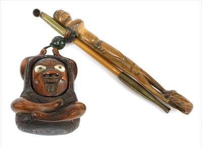 Lot 29 - A Japanese smoking set, tonkotsu and kiseruzutsu with kiseru