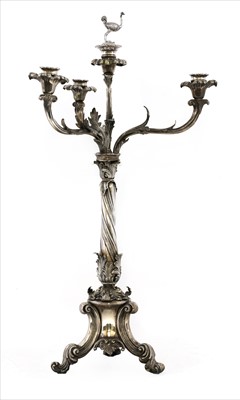Lot 104 - A silver-plated three-branch candelabrum