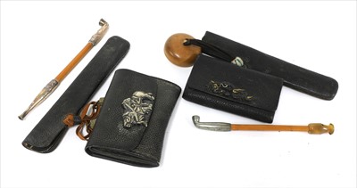 Lot 31 - Two Japanese smoking sets, kiseruzutsu (pipecase) with kiseru and tabako-ire (tobacco pouch)