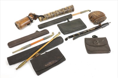 Lot 32 - Three Japanese smoking sets, tabako-ire and kiseruzutsu with kiseru