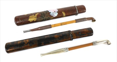 Lot 33 - Two Japanese kiseruzutsu (pipecase) with kiseru