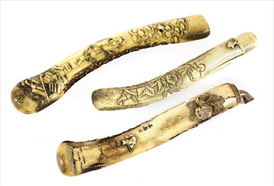 Lot 37 - Three Japanese stag antler kiseruzutsu
