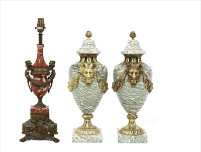 Lot 42 - A pair of neoclassical-style veined marble cassolettes