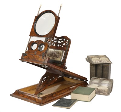 Lot 210 - A Victorian walnut and satin maple stereo graphoscope