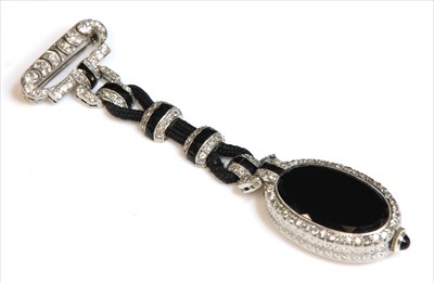 Lot 161 - A ladies' Art Deco onyx and diamond fob watch, c.1920