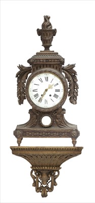 Lot 671 - A large French carved giltwood bracket clock and bracket