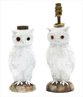 Lot 14 - A pair of pottery owl table lamp bases