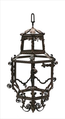 Lot 109 - A large Italian wrought iron lantern